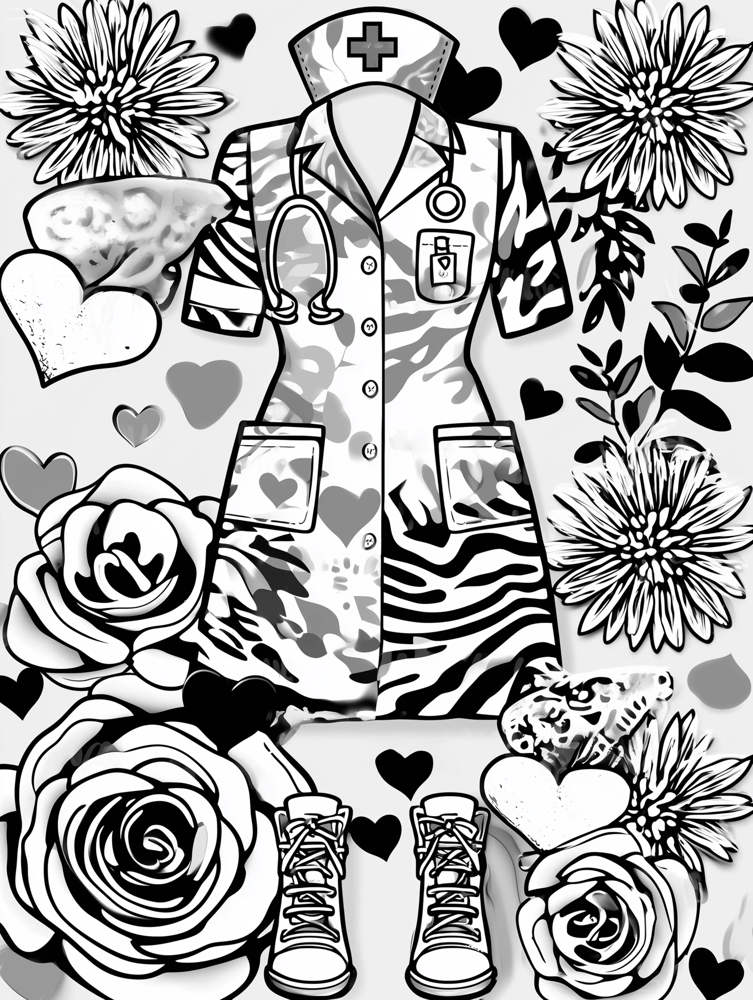 Free printable nursing coloring page for adults featuring a nurse outfit